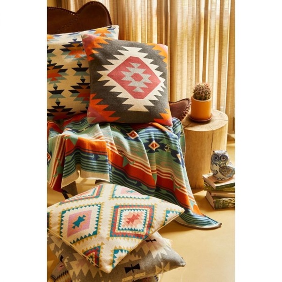New 100% Cotton Throw Blanket Home Decor Tribal Aztec Boho Western Blue Orange - Picture 2 of 7